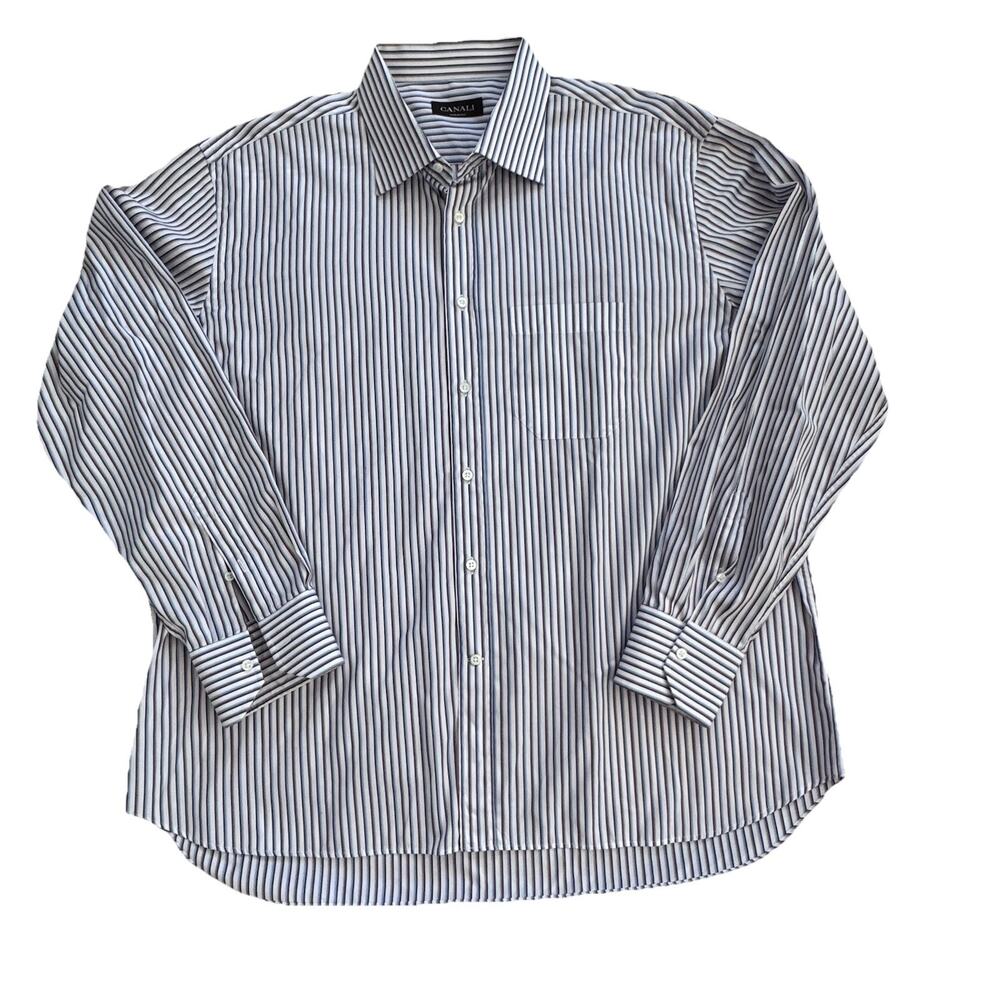 Canali Mens Striped Button Down Shirt Made in Italy Sz 18 1/2 Office Work